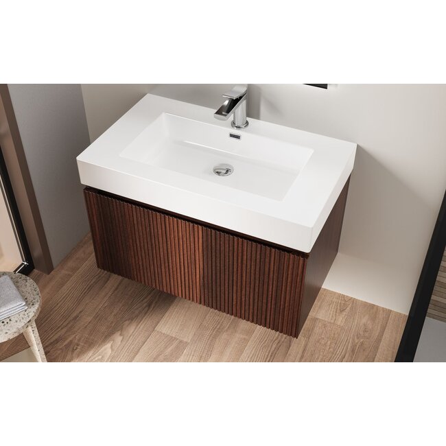Aloni Ela badkamermeubel 80 cm wengé met glanswitte wastafel