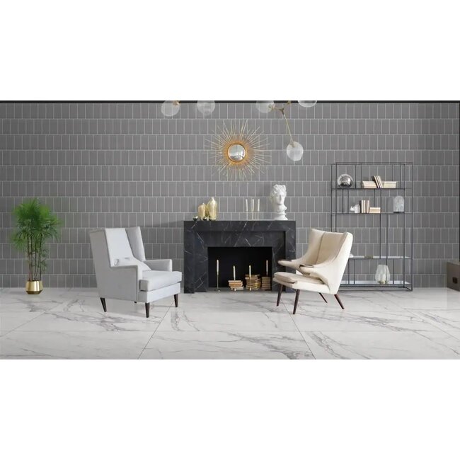 Bevel Smoke Grey glans metro wandtegel 10x20 cm