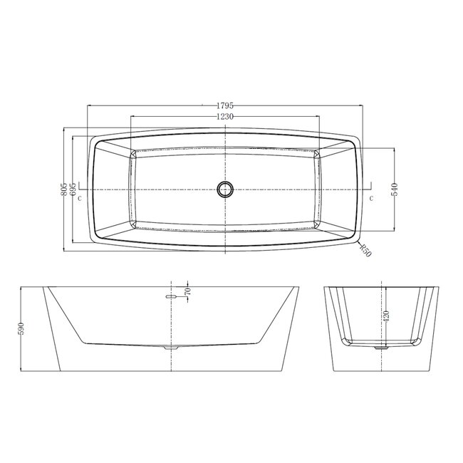 Best Design Vrijstaand bad Qura 179,5 x 80,5 cm glans wit