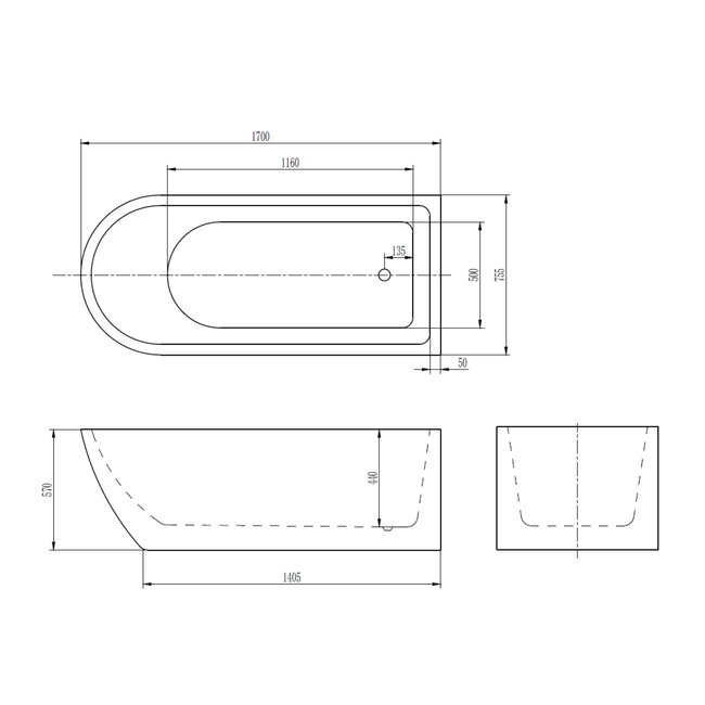 Best Design Vrijstaand bad Boat 170 x 75,5 cm glans wit