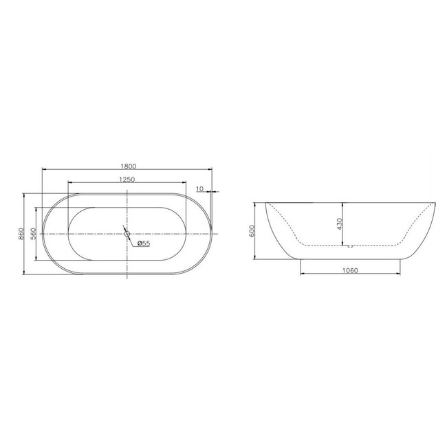 Best Design Vrijstaand bad Diamond 180 x 86 cm glans wit-zilver