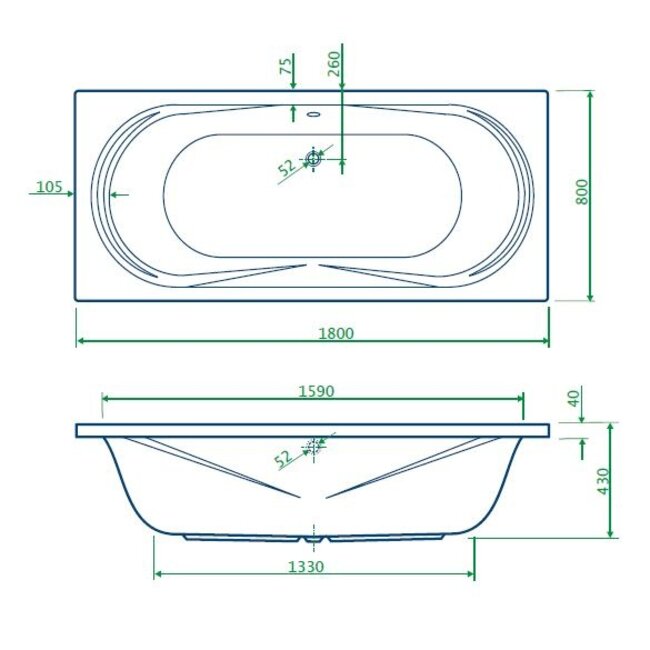 Best Design Inbouwbad Schuit 180 x 80 cm glans wit