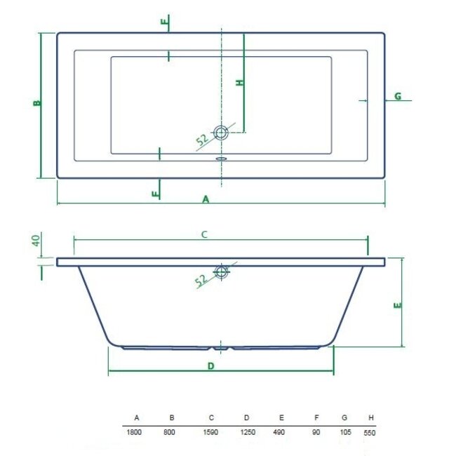 Best Design Inbouwbad Lounge 180 x 80 cm glans wit