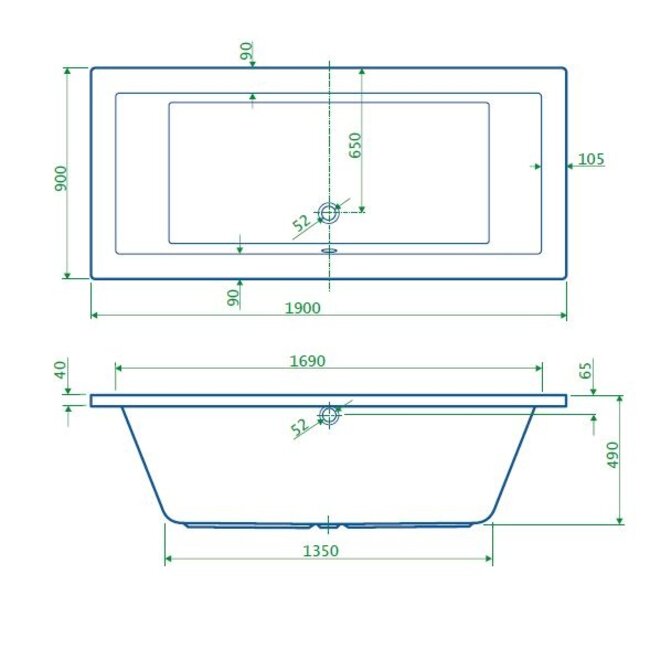 Best Design Inbouwbad Lounge 190 x 90 cm glans wit