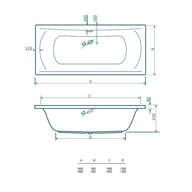 Best Design Inbouwbad Wellness 180 x 80 cm glans wit