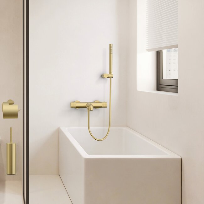 Thermostatische opbouw badkraan Stria geborsteld goud