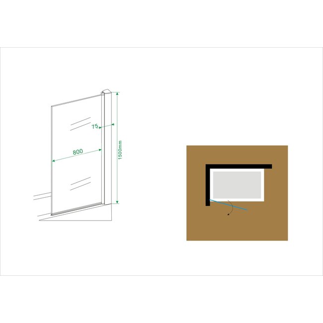 Wiesbaden Badwand Palmo draaibaar 80 x 150 cm chroom