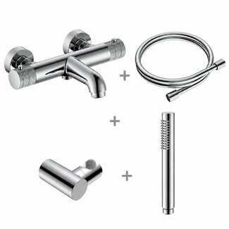 Thermostatische opbouw badkraan Stria chroom met handdoucheset