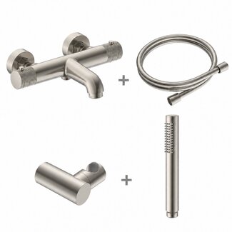 Thermostatische opbouw badkraan Stria geborsteld RVS met handdoucheset