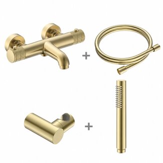 Thermostatische opbouw badkraan Stria geborsteld goud met handdoucheset
