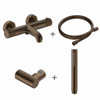 Thermostatische opbouw badkraan Stria bruin brons met handdoucheset