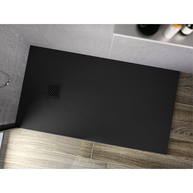 Aloni Douchebak Aloni Madison Flat 100 x 100 x 3 cm composietsteen zwart