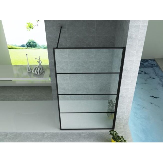 Aloni Inloopdouche 100 x 200 cm, 8 mm helder glas met mat zwart raster