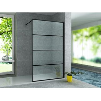 Aloni Inloopdouche 90 x 200 cm, 8 mm helder glas met mat zwart raster