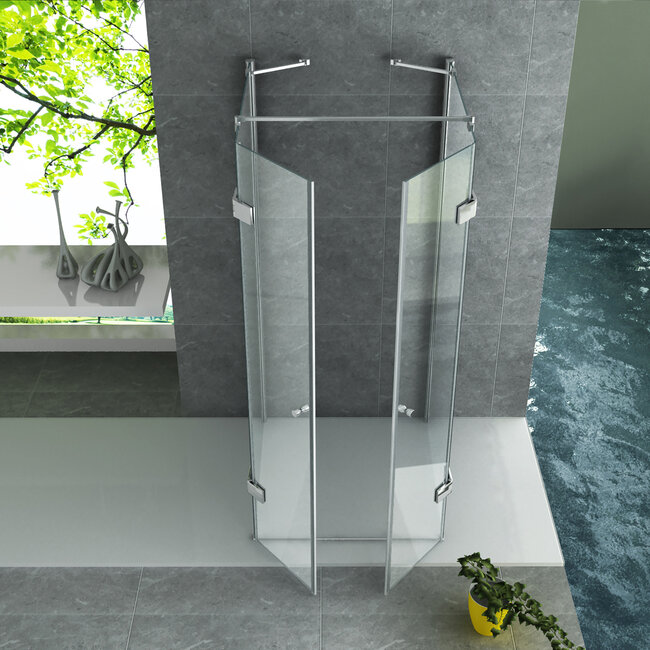 Aloni Douchecabine U-opstelling 90 x 90 x 195 cm met 2 draaideuren en 2 zijwanden, 8 mm helder glas met chroom profiel
