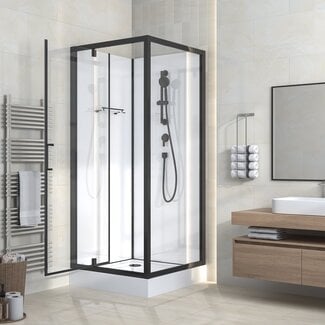 Complete douchecabine Rimo 90 x 90 x 215 cm met draaideur, helder glas met mat zwart profiel