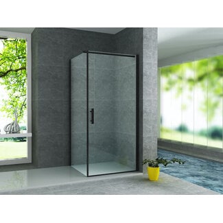 Aloni Douchecabine 90 x 90 x 190 cm met draaideur en zijwand, 6 mm helder glas met mat zwart profiel