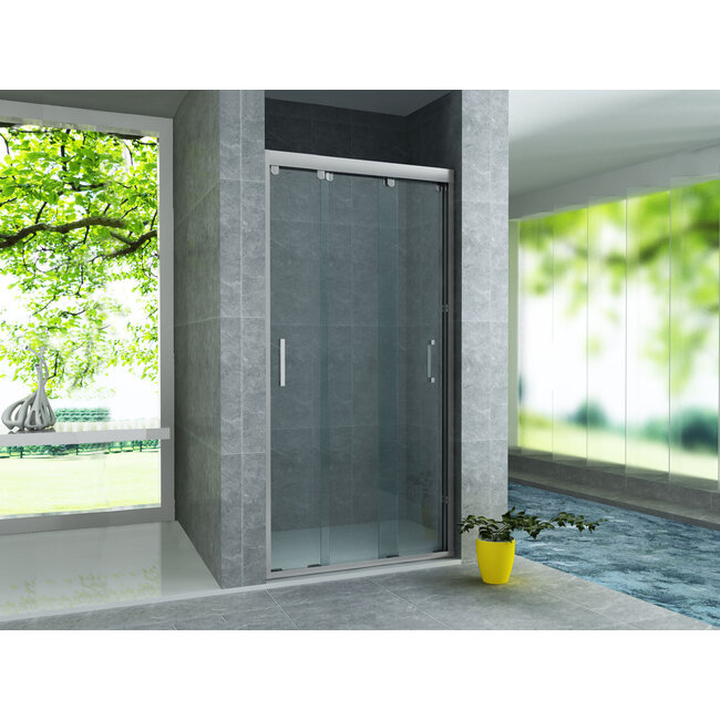 Aloni Schuifdeur voor nis 3-delig 140 x 200 cm, 8 mm helder glas met chroom profiel