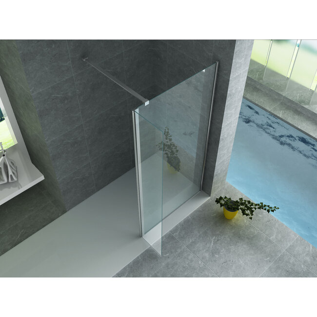 Aloni Draaibare zijwand voor inloopdouche 30 x 200 cm, 8 mm helder glas met chroom profiel