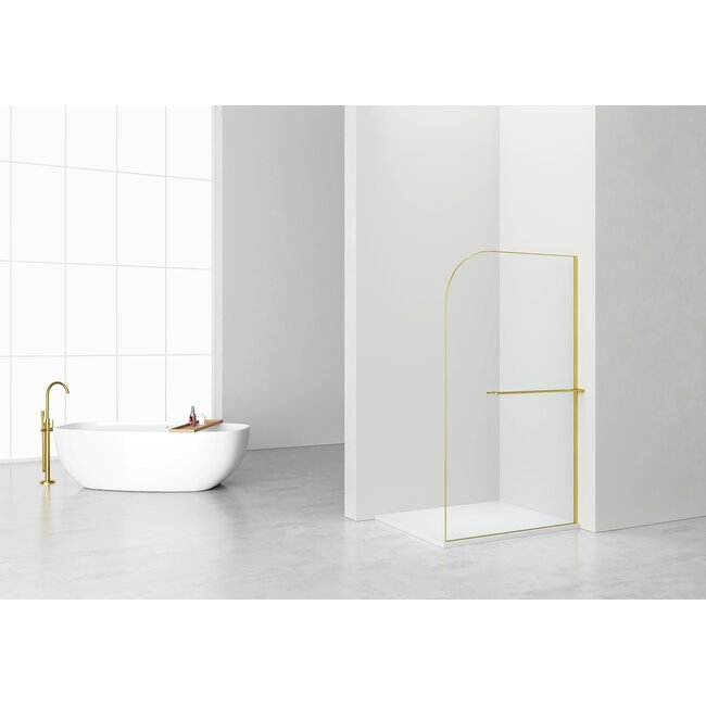 Aloni Inloopdouche Curvy 120 x 200 cm, 8 mm helder glas met geborsteld goud profiel