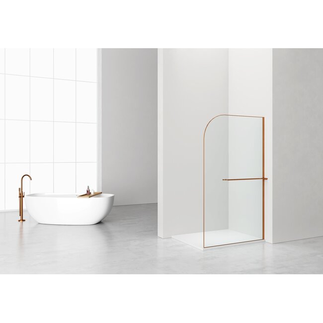 Aloni Inloopdouche Curvy 120 x 200 cm, 8 mm helder glas met geborsteld koper profiel