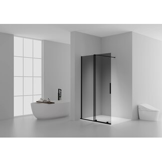 Schuifdeur voor nis X-Slide 120 x 200 cm, 8 mm grijs rookglas met mat zwart profiel