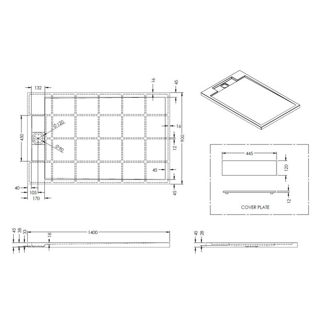Best Design Douchebak Decent 140 x 90 x 4,5 cm solid surface mat wit