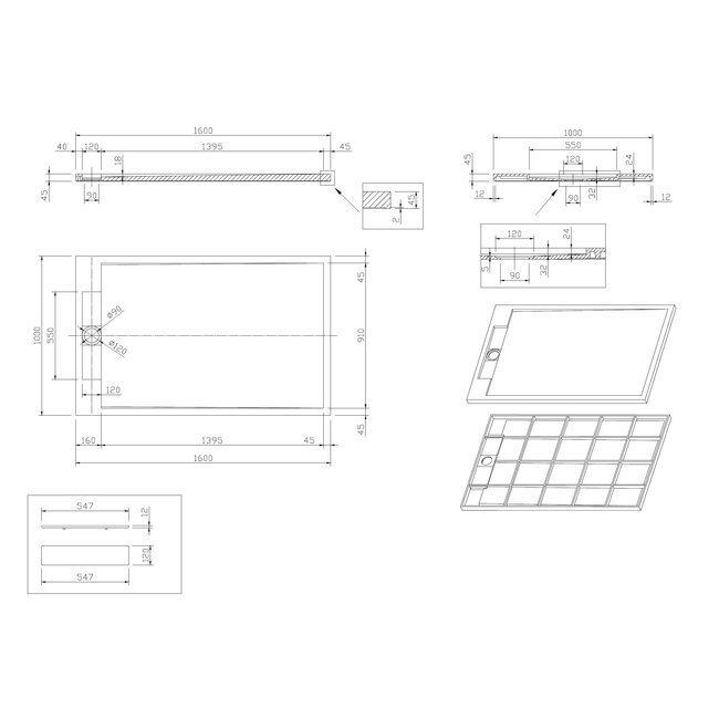 Best Design Douchebak Decent 160 x 100 x 4,5 cm solid surface mat wit