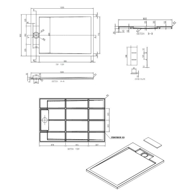 Best Design Douchebak Decent 120 x 80 x 3,5 cm solid surface mat wit