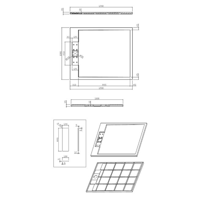 Best Design Douchebak Decent 120 x 100 x 3,5 cm solid surface mat wit