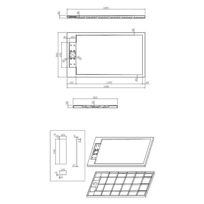 Best Design Douchebak Decent 140 x 80 x 4,5 cm solid surface mat wit