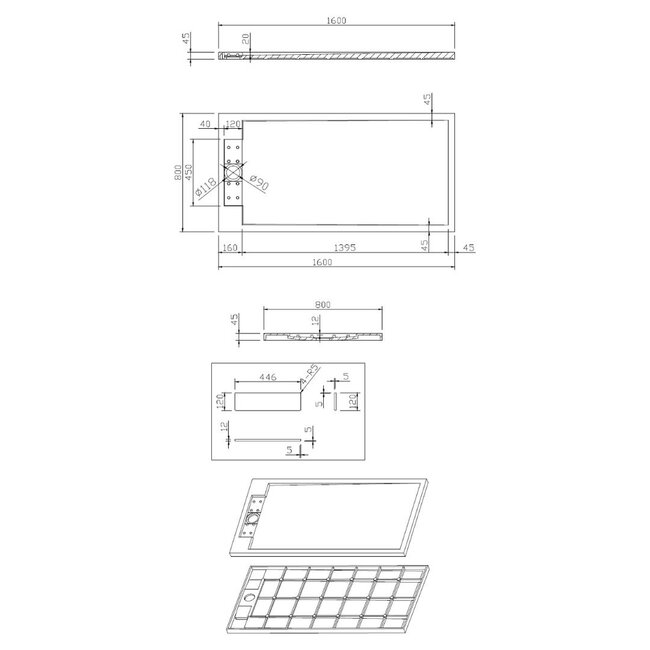 Best Design Douchebak Decent 160 x 80 x 4,5 cm solid surface mat wit