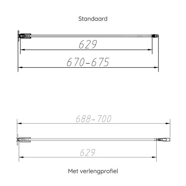 Best Design Nisdeur Dalis 70 x 200 cm, 8 mm helder glas met mat zwart profiel