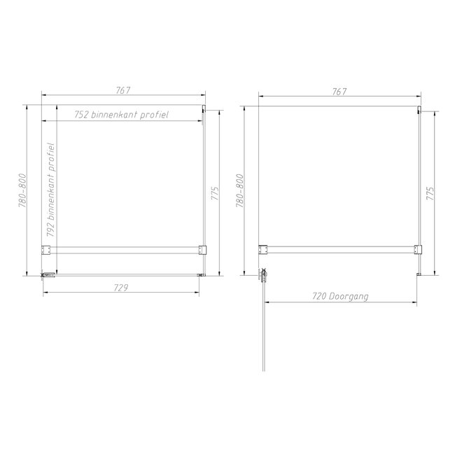 Best Design Douchecabine Dalis 80 x 80 x 200 cm met draaideur en zijwand, 8 mm helder glas met mat wit profiel