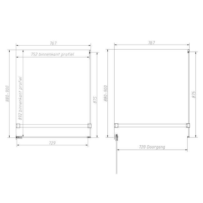 Best Design Douchecabine Dalis 90 x 80 x 200 cm met draaideur en zijwand, 8 mm helder glas met mat wit profiel