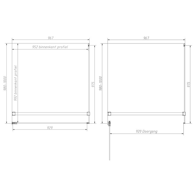 Best Design Douchecabine Dalis 100 x 100 x 200 cm met draaideur en zijwand, 8 mm helder glas met mat wit profiel