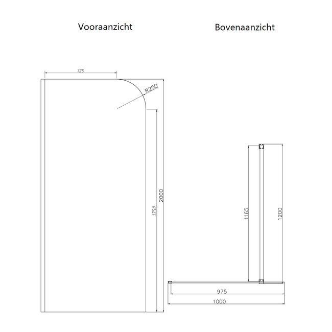 Best Design Inloopdouche Dalis Curve 100 x 200 cm, 8 mm helder glas met Desert Brown profiel