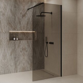 Best Design Inloopdouche Dalis Curve 80 x 200 cm, 8 mm Mocha glas met mat zwart profiel