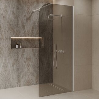 Best Design Inloopdouche Dalis Curve 90 x 200 cm, 8 mm Mocha glas met mat wit profiel