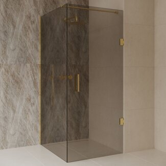 Best Design Douchecabine Dalis 100 x 80 x 200 cm met draaideur en zijwand, 8 mm Mocha glas met mat goud profiel