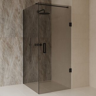 Best Design Douchecabine Dalis 100 x 80 x 200 cm met draaideur en zijwand, 8 mm Mocha glas met mat zwart profiel