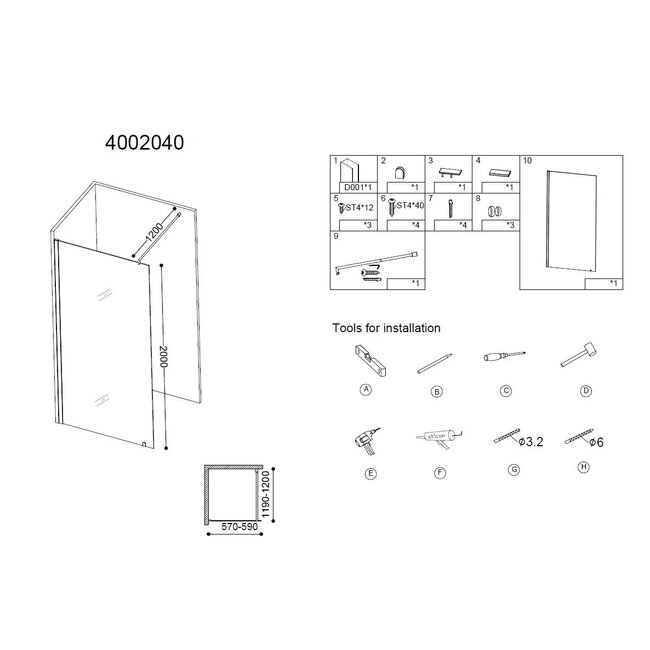 Best Design Inloopdouche Erico 60 x 200 cm, 8 mm glas met chroom profiel