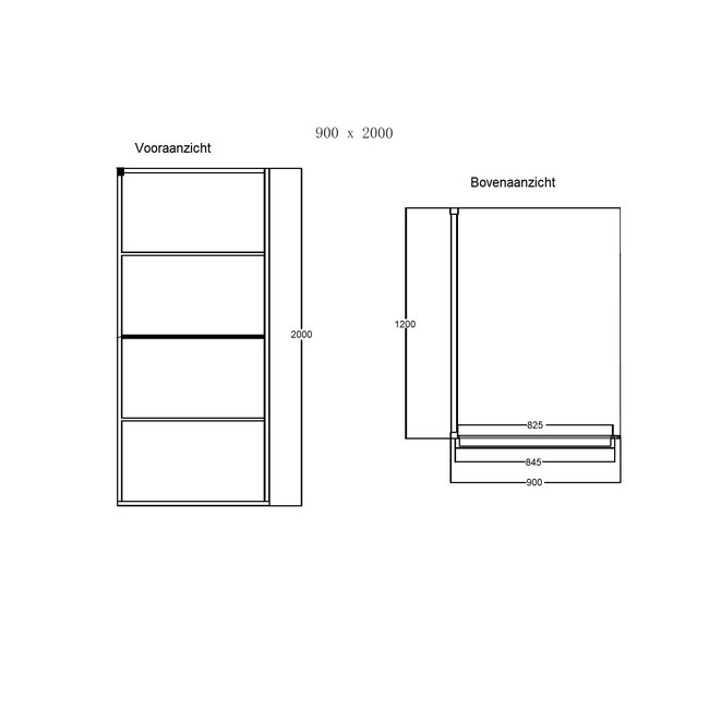 Best Design Inloopdouche Noire 90 x 200 cm, 10 mm glas met zwart frame en handdoekbeugel