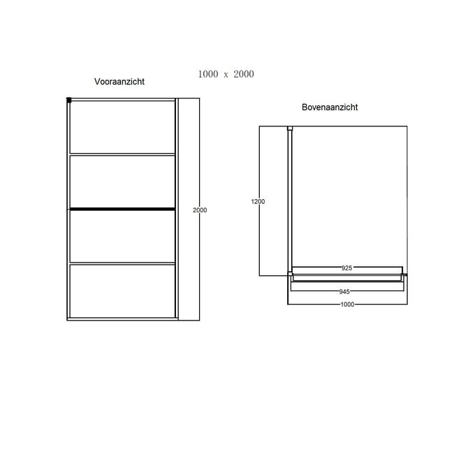 Best Design Inloopdouche Noire 100 x 200 cm, 10 mm glas met zwart frame en handdoekbeugel