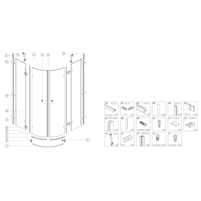 Best Design Douchecabine Erico kwartrond 90 x 90 x 190 cm met 2 draaideuren, 8 mm glas met chroom profiel