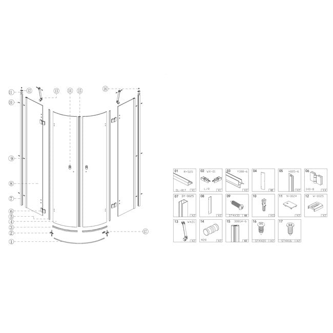Best Design Douchecabine Erico kwartrond 100 x 100 x 190 cm met 2 draaideuren, 8 mm glas met chroom profiel