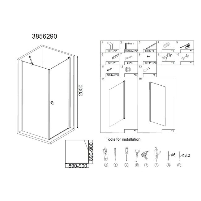 Best Design Douchecabine Erico 90 x 90 x 200 cm met draaideur, 6 mm glas met chroom profiel