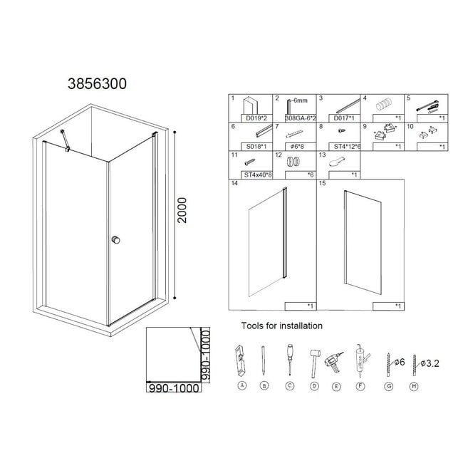Best Design Douchecabine Erico 100 x 100 x 200 cm met draaideur, 6 mm glas met chroom profiel