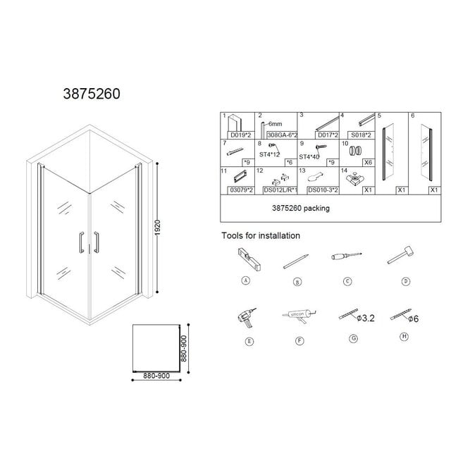 Best Design Douchecabine Erico 90 x 90 x 190 cm met 2 deuren, 6 mm glas met chroom profiel