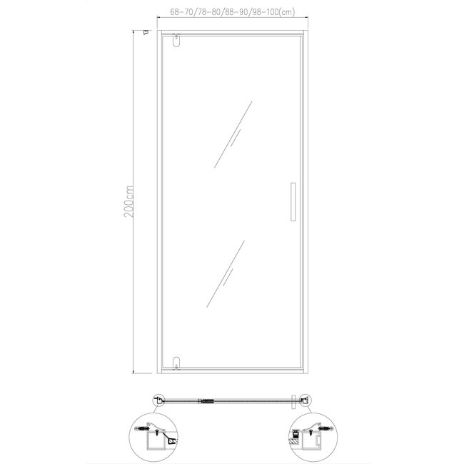 Best Design Nisdeur Baron 70 x 200 cm, 8 mm glas met zwart profiel
